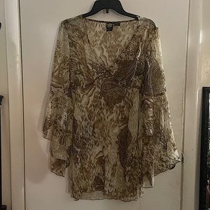 Vintage 90s y2k Sheer Tan / Beige Paisley Dressy Tunic Top XL